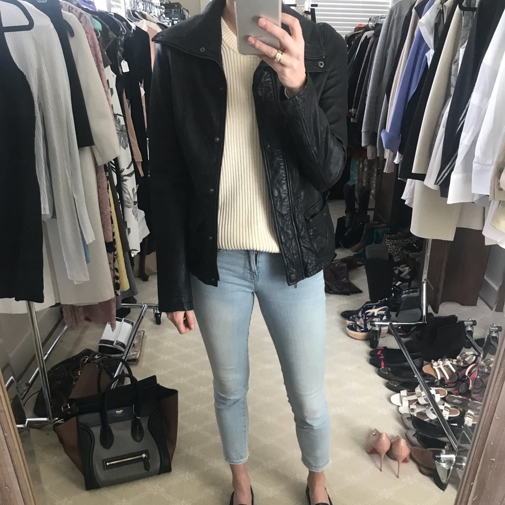 VINCE BLACK LEATHER JACKET SIZE MEDIUM